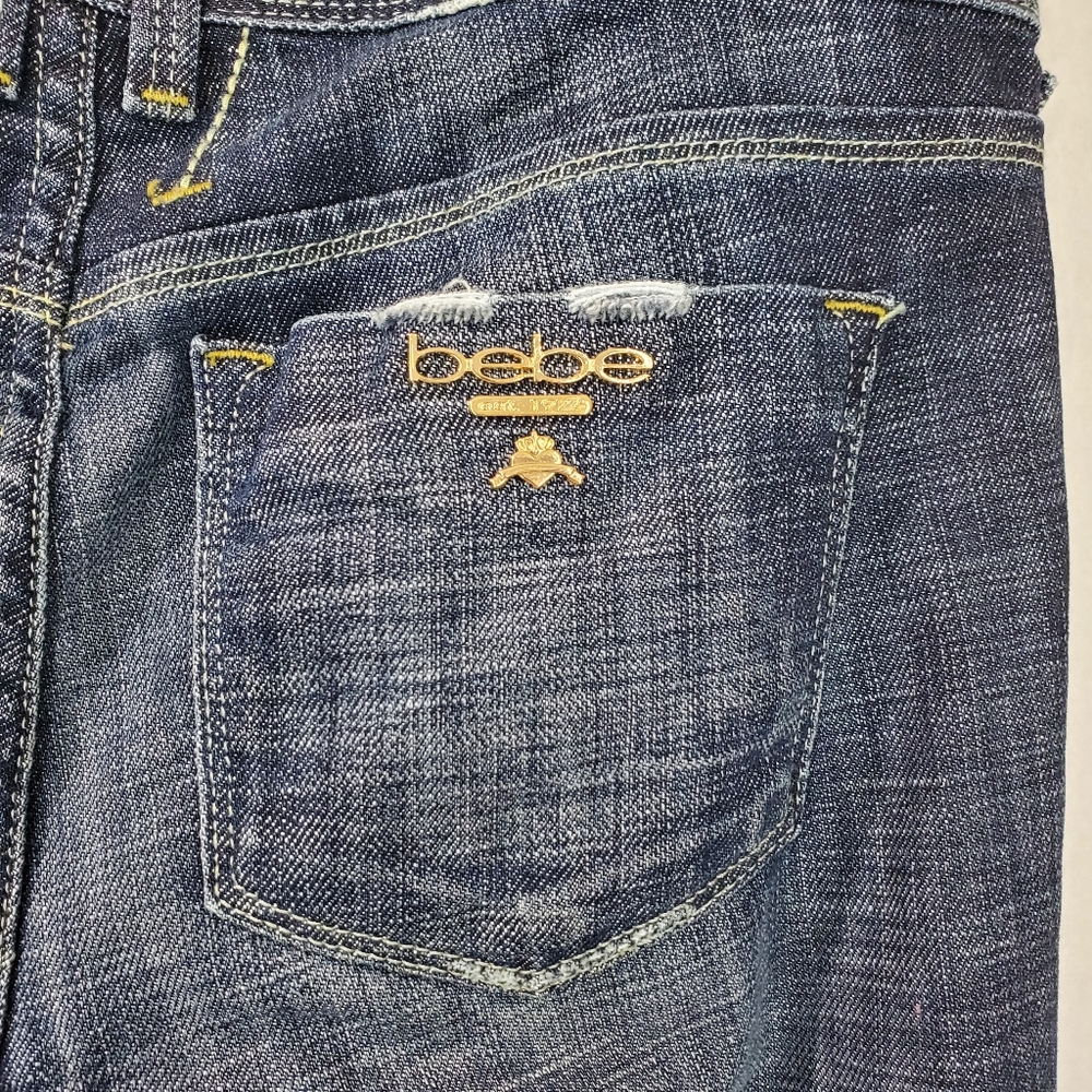 Bebe | Vintage Y2K Gold Metal Logo Back Pocket Bootcut Flare Jeans | 26 Low Rise - Picture 8 of 14